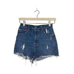 Levis High-Waisted Distressed Denim Shorts With Frayed Hem Size 26